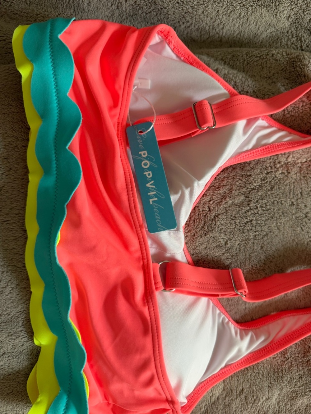 NEW Popvil Scallop Trim Colorblock Bikini Set - Picture 3 of 4